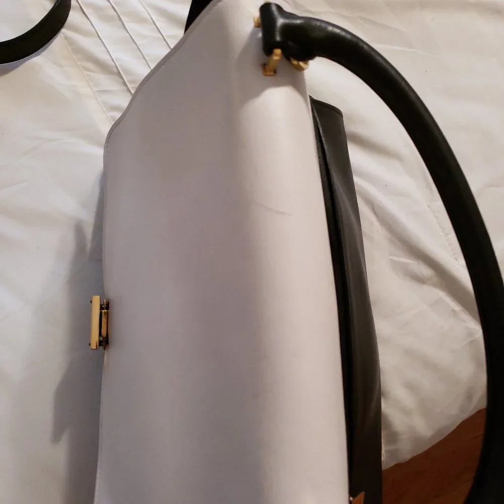 CELINE Trapeze MEDIUM Satchel Shoulder Handbag Black & White Calfskin - Picture 5 of 6